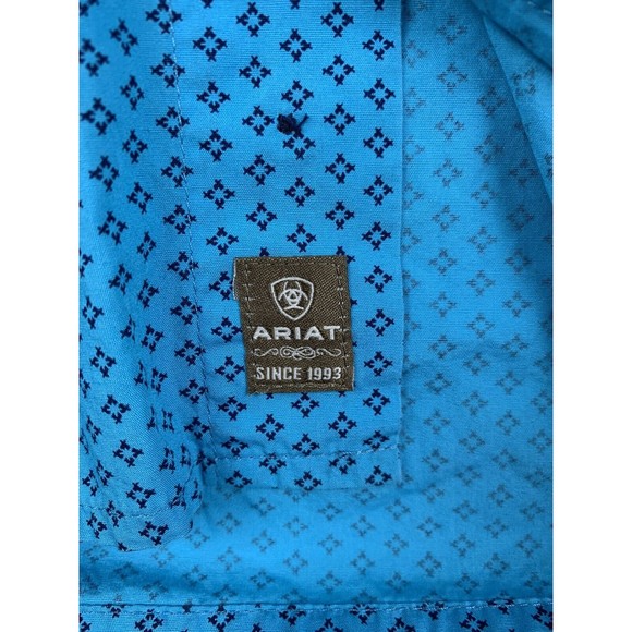 ARIAT Button Down Mens XXL Long Sleeve Geometric Rodeo Cowboy Turquoise Blue - Picture 4 of 8